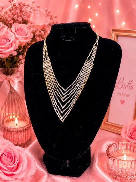 VENTA DE COLLAR LLUVIA EN V DORADO CON DIAMATES
