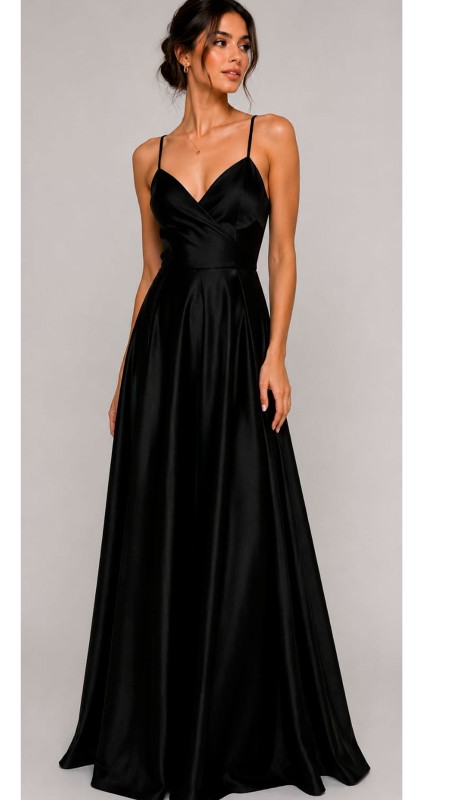 VESTIDO COLOR NEGRO DE TELA SATINADA