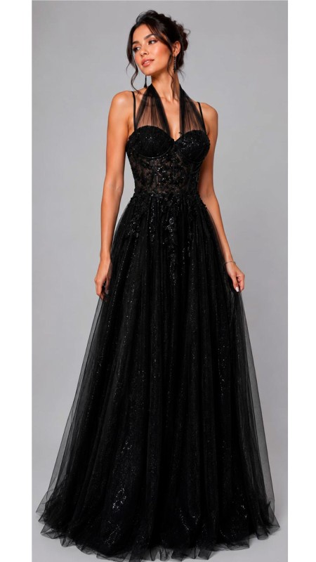 VESTIDO COLOR NEGRO CON ESCOTE EN V