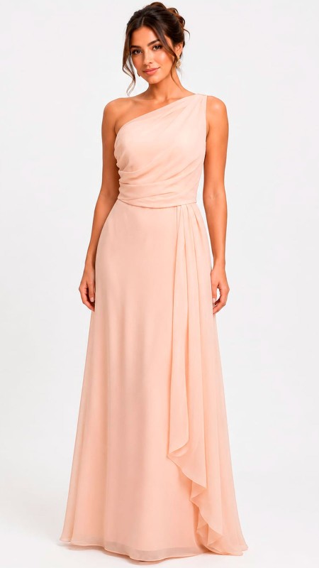 VESTIDO COLOR SALMON EN TELA SEDA ASIMETRICO