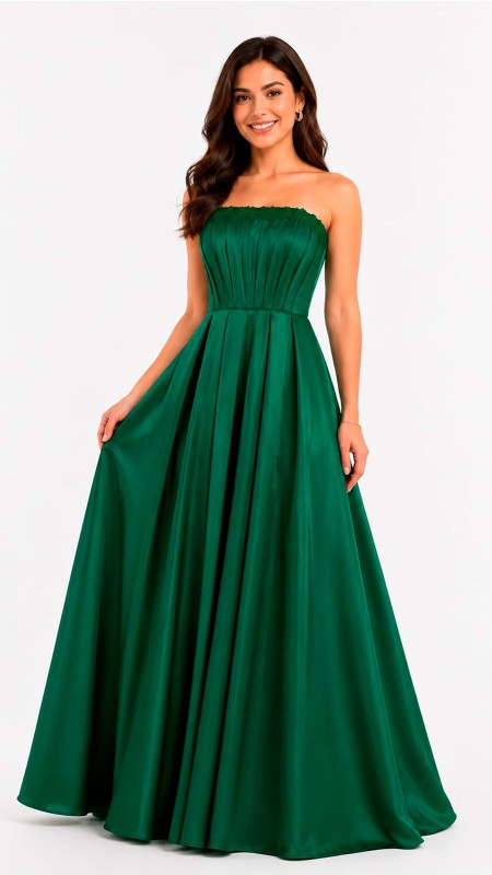 VESTIDO COLOR VERDE OSCURO EN ESTRAPLE