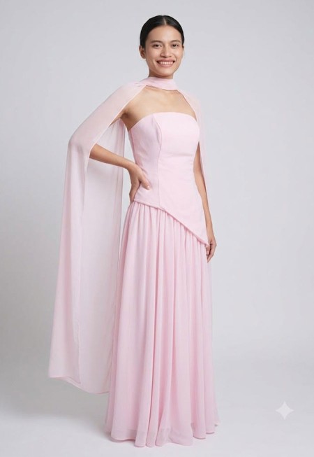 VESTIDO ROSA BEBE STRAPLES CON CHALL