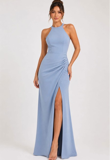 VESTIDO CELESTE CUELLO TORTUGA