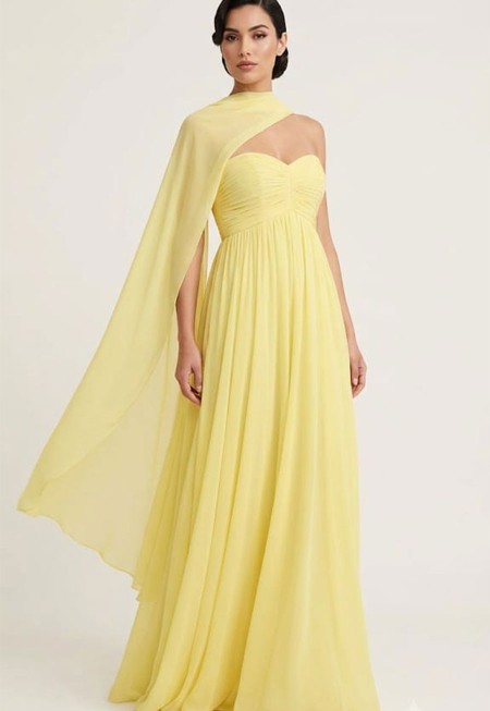 VESTIDO  STRAPLES AMARILLO CON CHALL