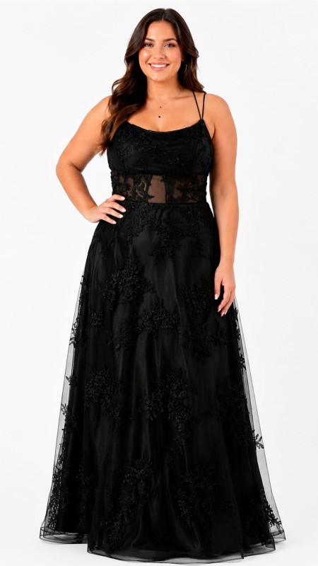 VESTIDO COLOR NEGRO CON ESTAMPADO DE ROSAS POMPOSO