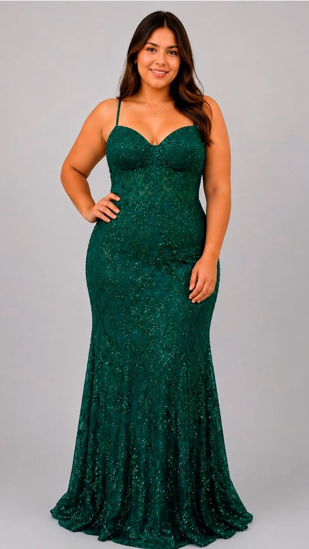 VESTIDO COLOR VERDE OSCURO CON BRILLOS