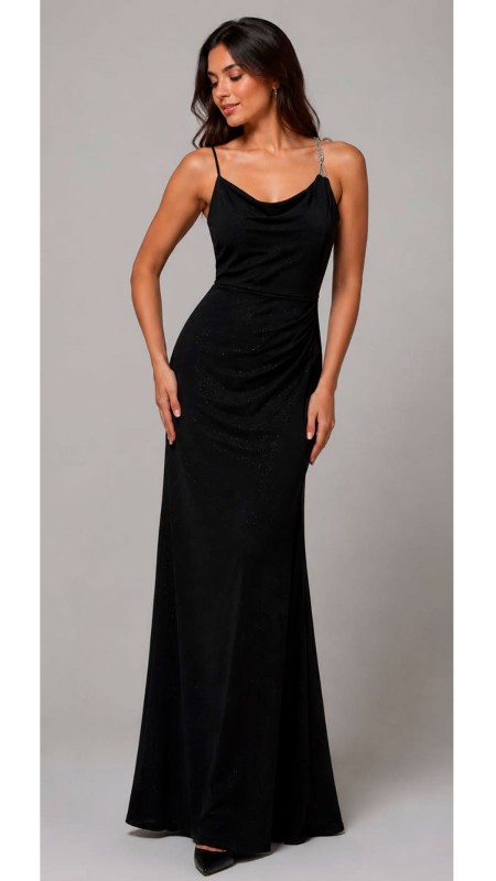 VESTIDO COLOR NEGRO CON BRILLOS SIMETRICO