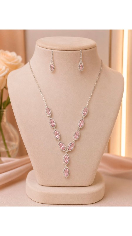 JUEGO DE COLLAR MAS AROS COLOR ROSA CLARO