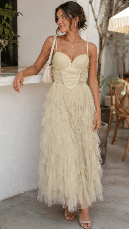 VESTIDO MARFIL CON VOLADOS