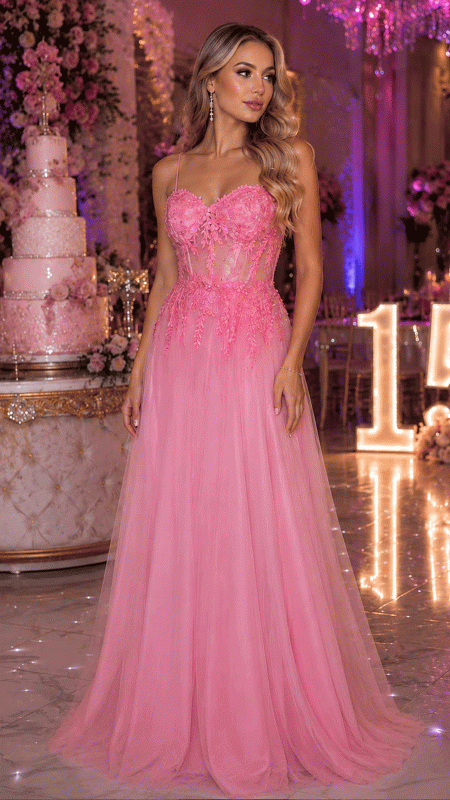 VESTIDO ROSADO POMPOSO CON CORSET