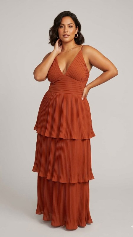 VESTIDO TERRACOTA  CON FLECOS