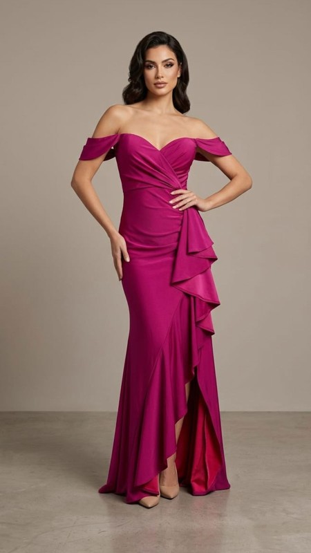 VESTIDO ROSA  MANGAS CAIDA