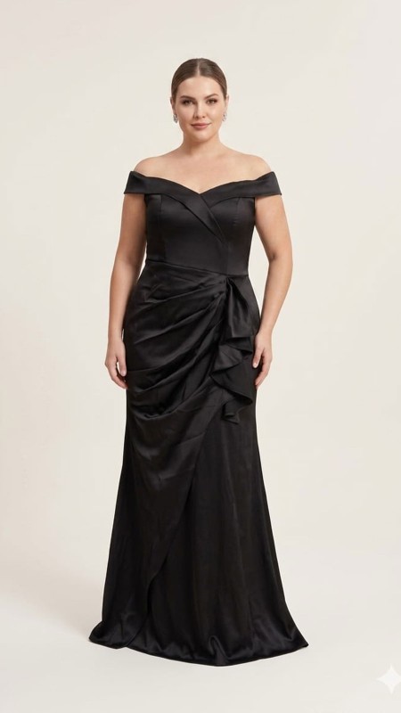 VESTIDO NEGRO MANGAS CAIDA CON CORSET
