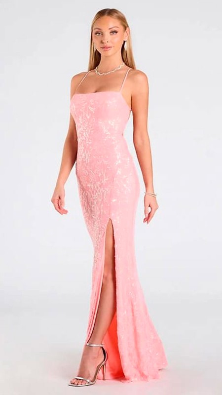 VESTIDO MELON ESCOTE RECTO LENTEJUELAS