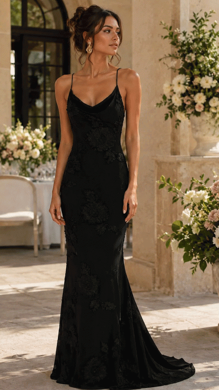 VESTIDO NEGRO CON GAMUZA FLOREADO