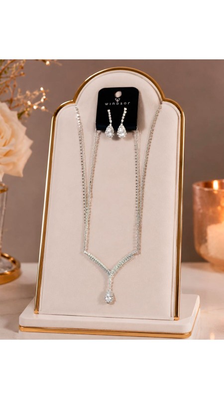 COLLAR MAS ARETES EN REDONDO PLATEADO