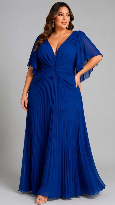 VESTIDO COLOR AZUL ELECTRICO TELA SEDA PLIZADA
