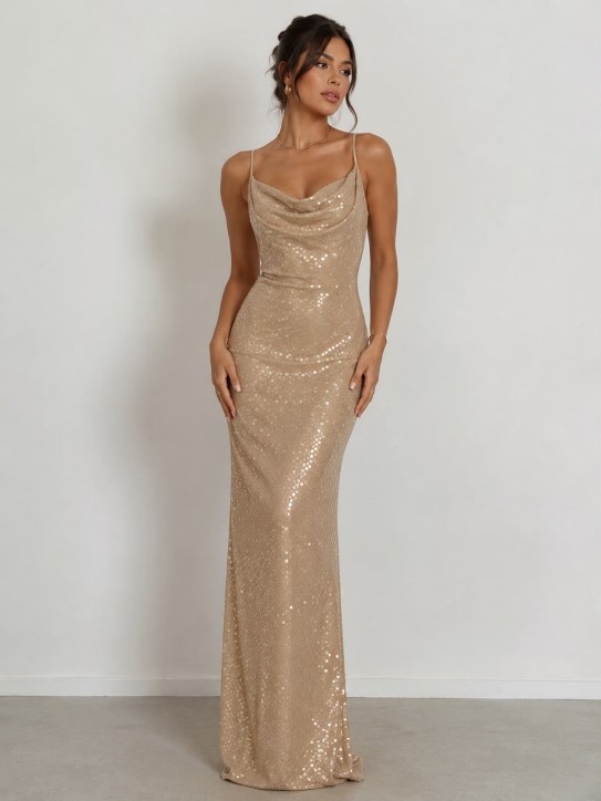 VESTIDO BEIGE CON LENTEJUELAS TALLA S