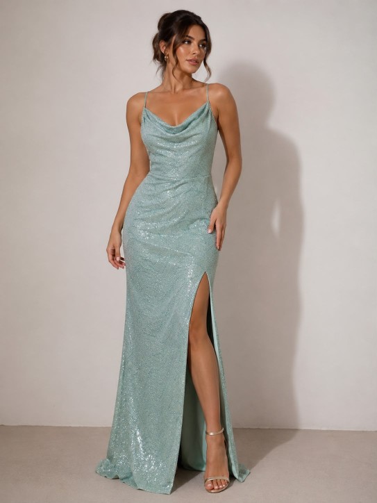 VESTIDO VERDE MENTA CON BRILLOS TALLA M