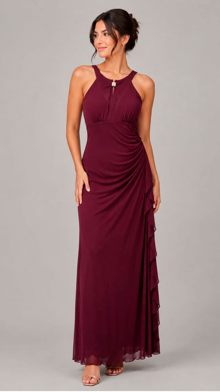 VESTIDO COLOR BORDO TELA SEDA