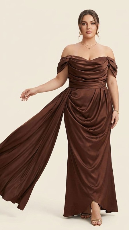 VESTIDO CAFE SALTINADO CON MANGAS