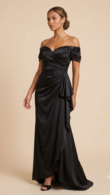 VESTIDO NEGRO MANGAS CAIDAS