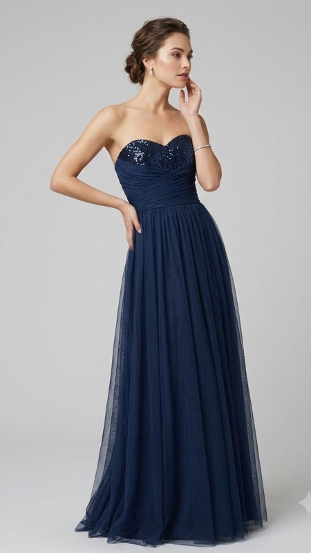 VESTIDO AZUL STRAPLES CON TULL