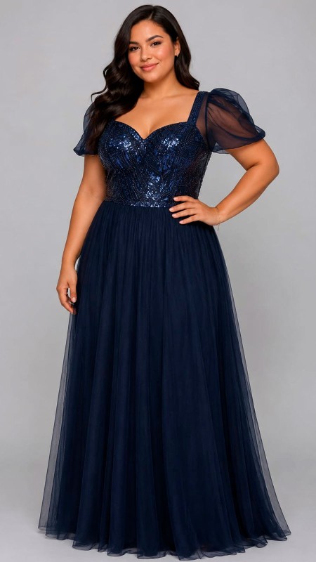VESTIDO AZUL MARINO OSCURO POMPOSO