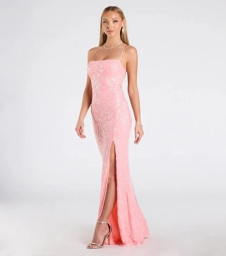 VESTIDO ROSA CON LENTEJUELAS TRANSPARENTES