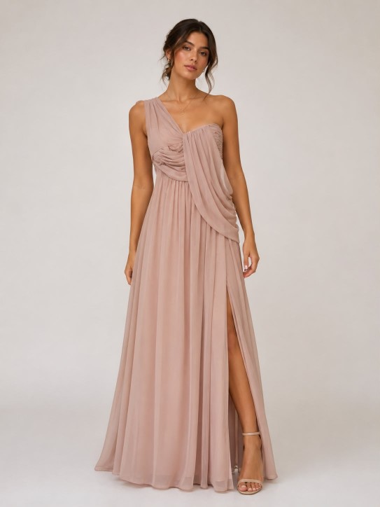 VESTIDO PALO ROSA CON ABERTURA