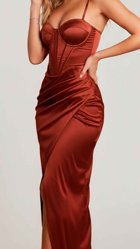 VESTIDO COBRE CAFE SATIN SIRENA