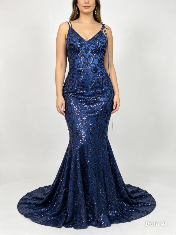 vestido azul marino con cola