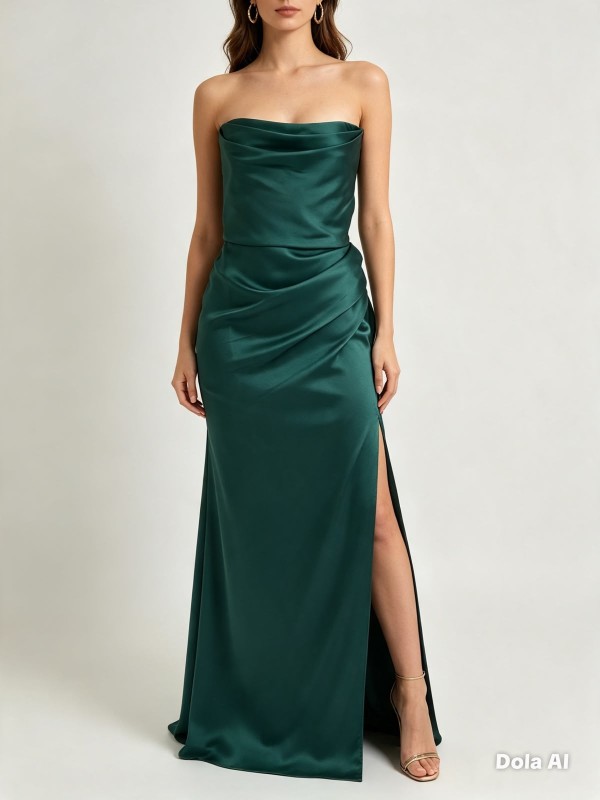 VESTIDO VERDE BOTELLA CON ABERTURA