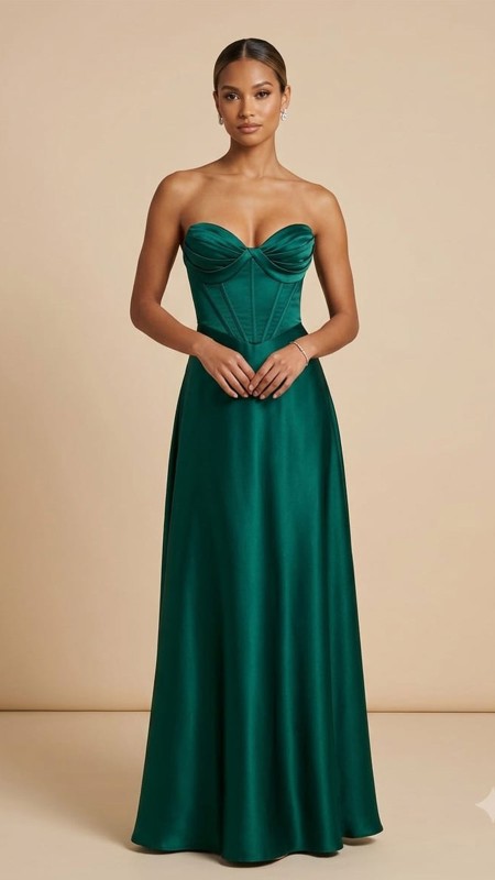 VESTIDO VERDE BOTELLA CON CORSET