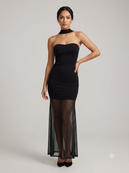 VESTIDO NEGRO CON MALLA
