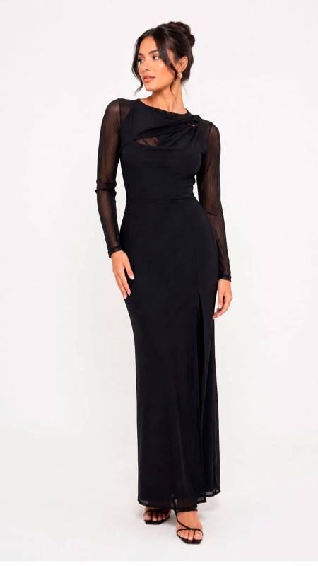 VESTIDO NEGRO CON MANGAS LARGA TELA LICRA