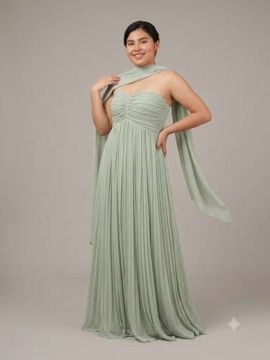 VESTIDO VERDE CLARO CON CHALL