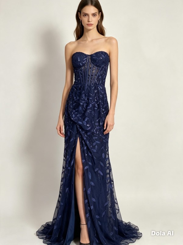 VESTIDO AZUL MARINO CON CORSET
