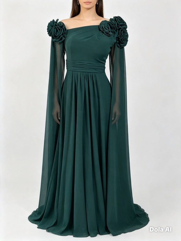 VESTIDO VERDE BOTELLA  CON MANGAS LARGAS
