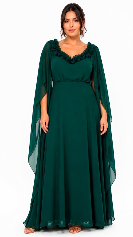 VESTIDO COLOR VERDE OSCURO CON MANGAS ROMANAS TELA SEDA