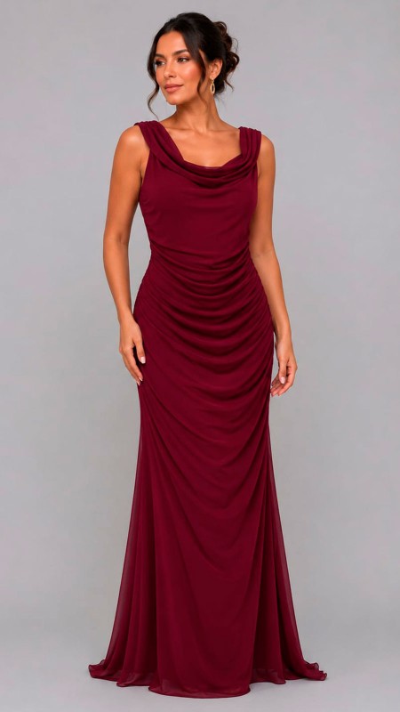 VESTIDO COLOR VINO OSCURO TELA PLIZADA