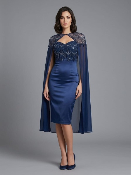 VESTIDO 3/4 AZUL CON CAPA