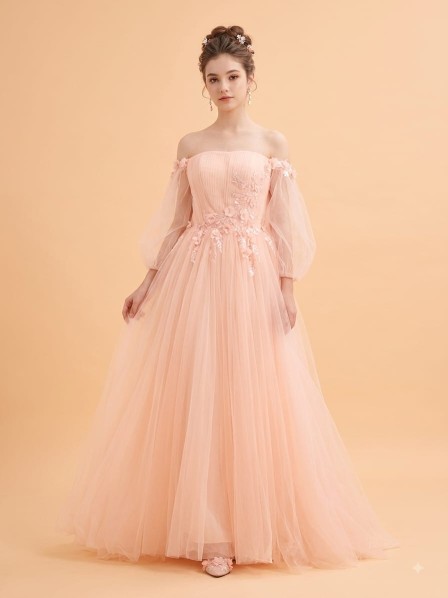 VESTIDO MELON POMPOSO CON VOLADOS