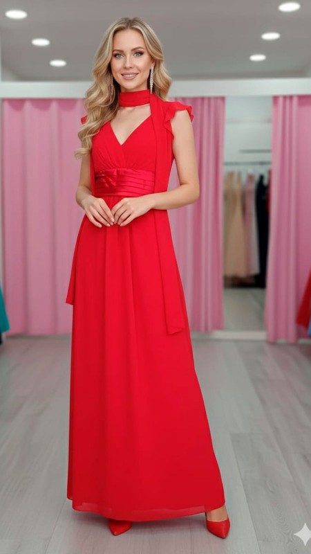 VESTIDO ROJO CON MANGUITAS VOLADITOS