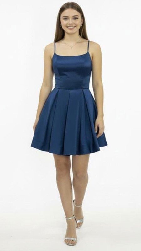 VESTIDO CORTO AZUL PETROLEO SATIN