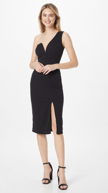 VESTIDO NEGRO ASIMETRICO 3/4 LICRA