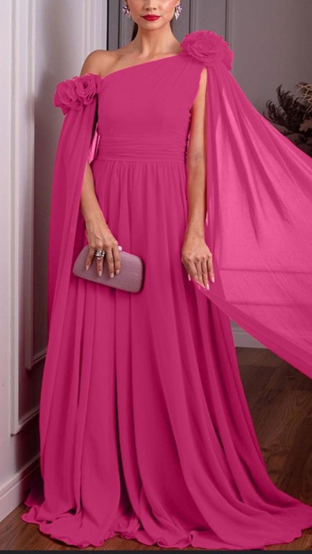 VESTIDO FUCSIA CON MANGAS GASA
