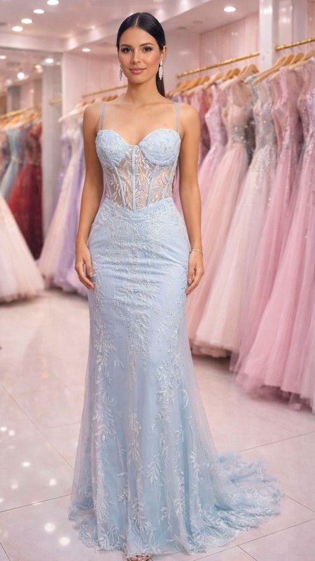 VESTIDO CELESTE BEBE CON BRILLOS Y TULL