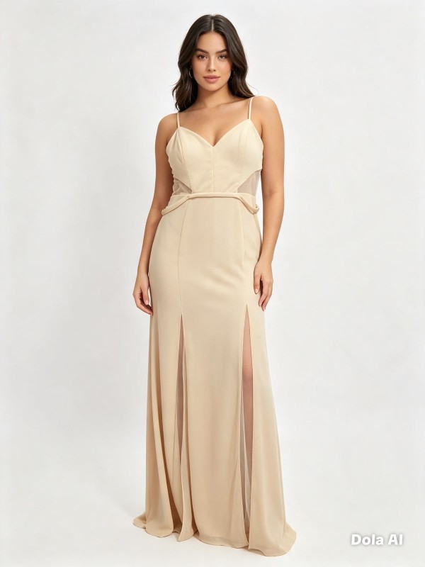 VESTIDO BEIGE DE TIROS