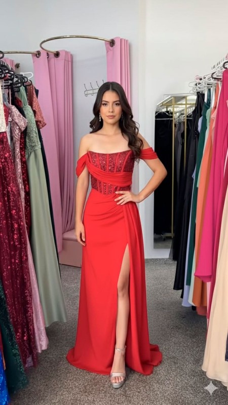 VESTIDO ROJO ESTRAPLE SATIN